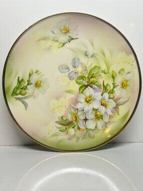 ES Prussia Erdmann Schlegelmilch Porcelain Plate Circa 1920’s Floral Gold Trim